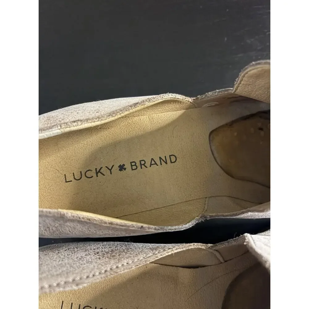 Lucky Brand Suede Mules Booties Womens 8.5 Taupe Slip On Western Boho Leather